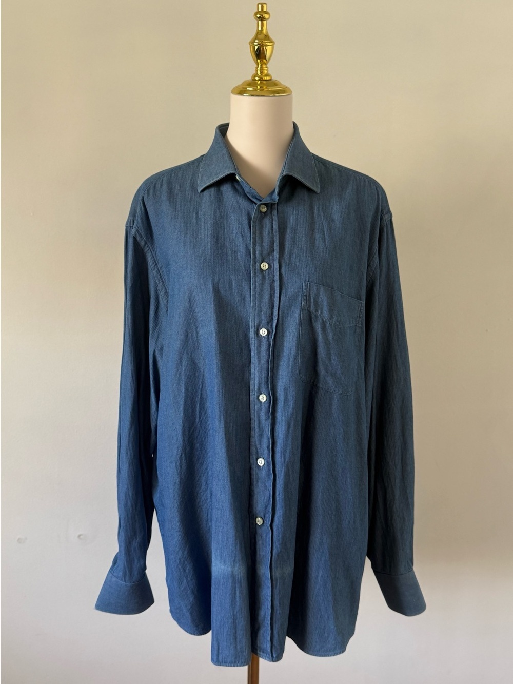 Christian Dior Boutique Vintage Men Blue Cotton Button Shirt Size 16/41